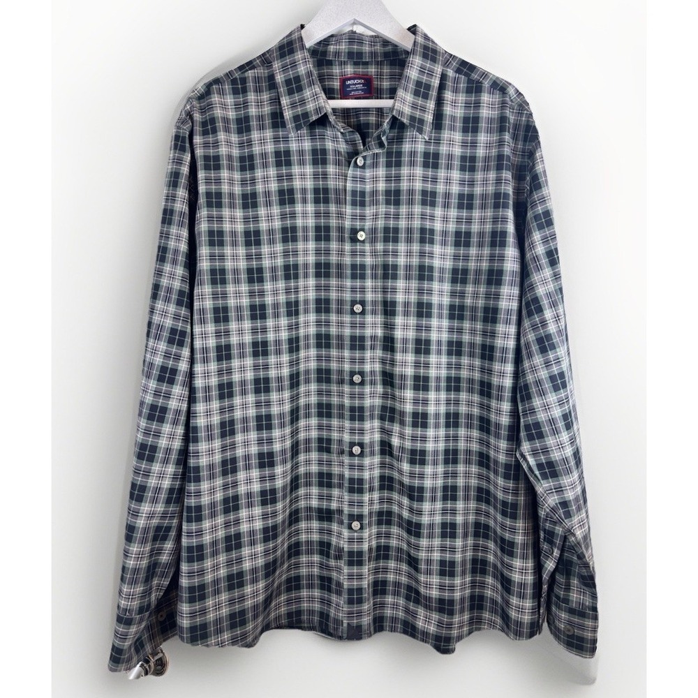 UNTUCKit 100% Cotton Men's Wrinkle Free Long Sleeve Plaid Shirt Blue‎ 2XL